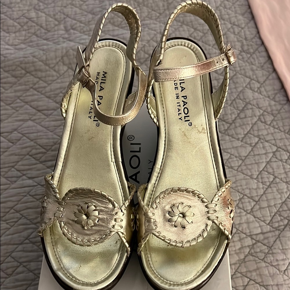 Mila Paoli Metallic Gold Woven Sandals